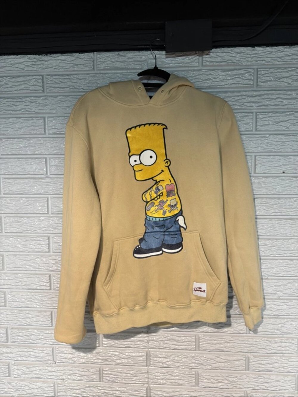THE SIMPSONS Embroidered Thug Bart Thick Graphic Hoodie Khaki Adult Medium